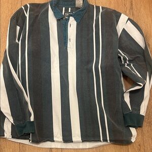 Vintage Northern Elements Striped Long Sleeve Polo Shirt